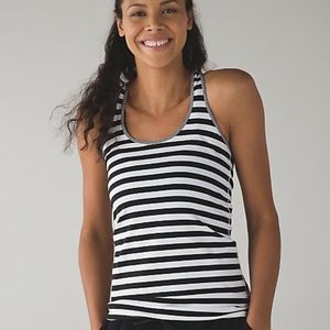 lulu lemon cool racer back black and white stripe tank